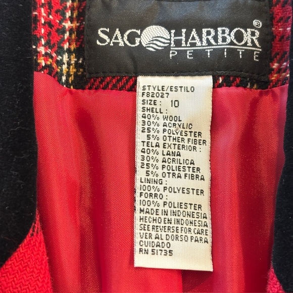 Sag Harbor Wool Blend Tartan Plaid Blazer Jacket Black Velvet Collar 10P Holiday - Picture 12 of 16